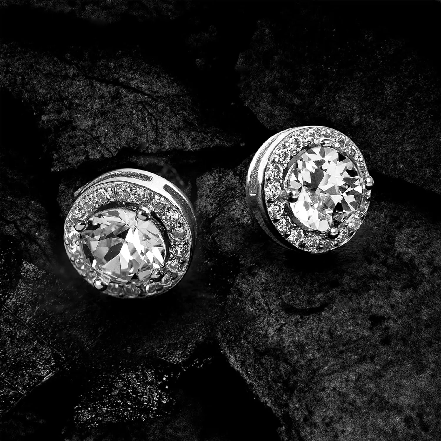 Sterling Silver Cubic Zirconia Halo Stud Earrings for Women