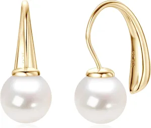 Sterling Silver Pearl Drop Earrings Freshwater Cultured Pearl Hoop Earrings Moissanite Jewelry Gifts for Women