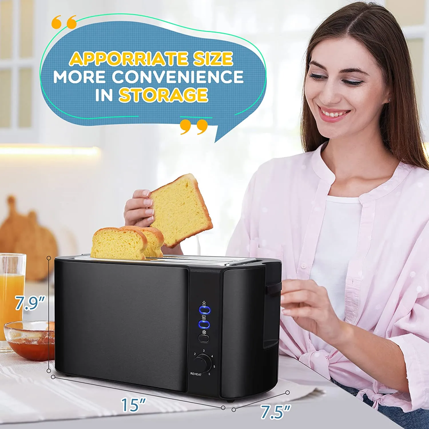 Toaster 4 Slice, 10‘â€?Long Slot Toaster 2 Slice, Extra-Wide Stainless Steel Toasters