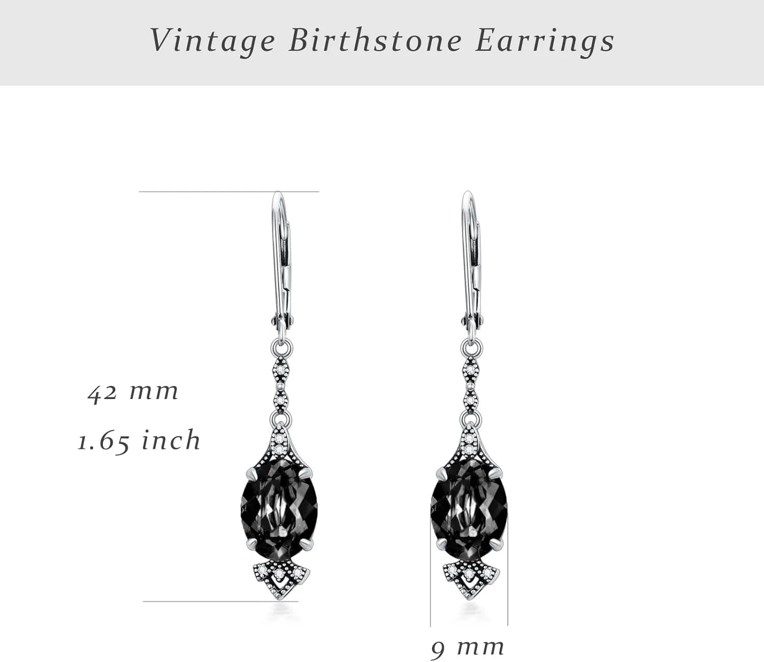 Vintage Leverback Earrings 925 Sterling Silver Retro Leverback Dangle Drop Earrings with 9mm Oval Birthstone, Anniversary Birthday Jewelry Gifts for Women