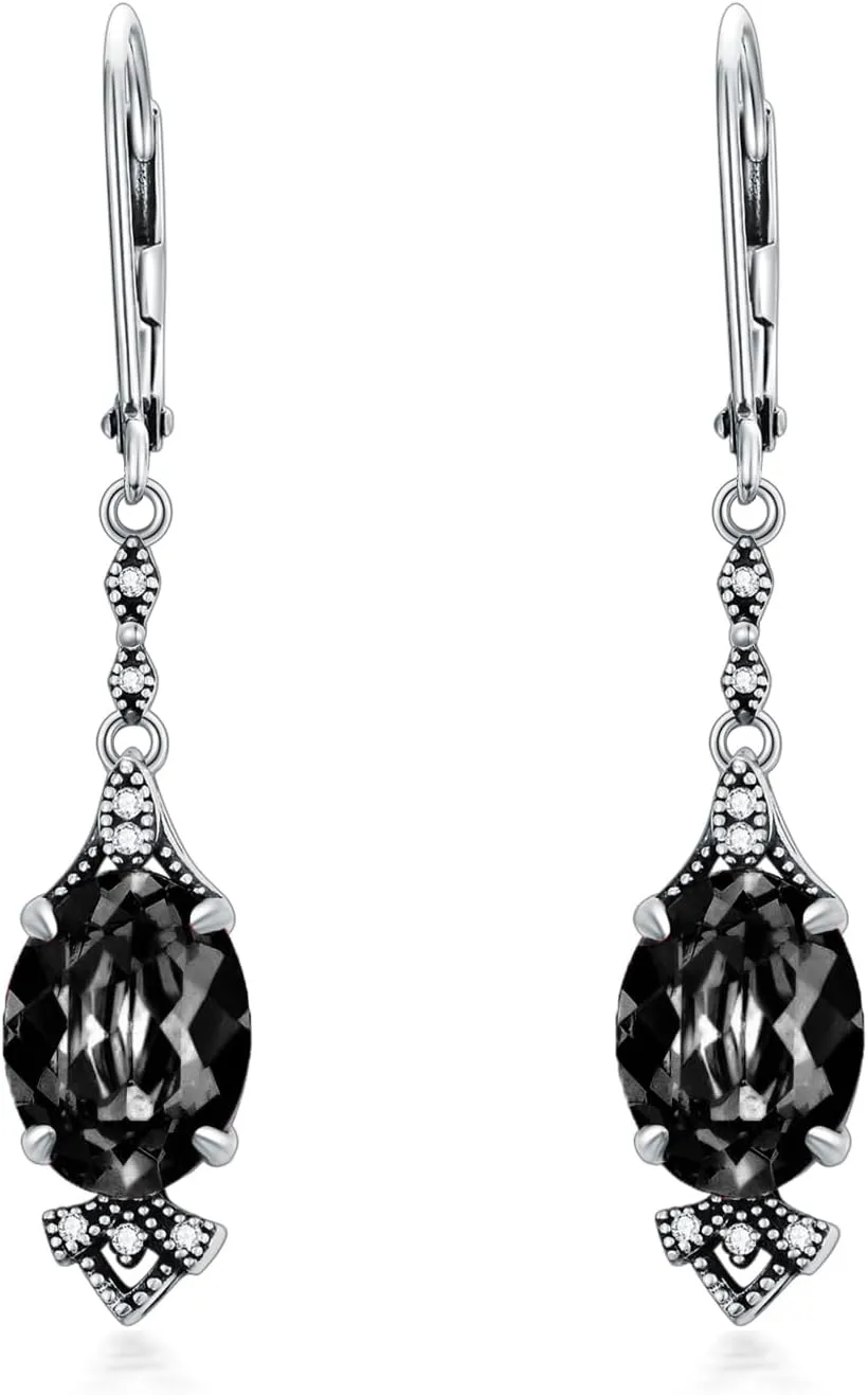 Vintage Leverback Earrings 925 Sterling Silver Retro Leverback Dangle Drop Earrings with 9mm Oval Birthstone, Anniversary Birthday Jewelry Gifts for Women