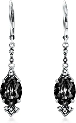 Vintage Leverback Earrings 925 Sterling Silver Retro Leverback Dangle Drop Earrings with 9mm Oval Birthstone, Anniversary Birthday Jewelry Gifts for Women